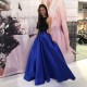 A-Line Long Royal Blue Prom Dress Formal Evening Gowns with Black Lace 901245