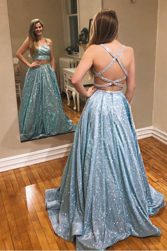 A-Line Sparkle Two Pieces Long Prom Dress Formal Evening Gowns 901252 A-Line Sparkle Two Pieces Long Prom Dress Formal Evening Gowns 901252