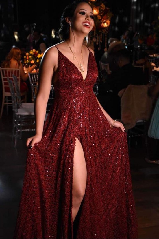 A-Line Sequin Tulle V Neck Long Prom Dress Formal Evening Gowns 901253 A-Line Sequin Tulle V Neck Long Prom Dress Formal Evening Gowns 901253