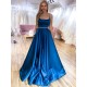 Long Blue Spaghetti Straps Satin Prom Dress Formal Evening Gowns 901254 Long Blue Spaghetti Straps Satin Prom Dress Formal Evening Gowns 901254