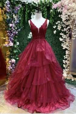A-Line Lace Long Prom Dress Formal Evening Gowns 901285
