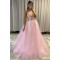 Long Pink Lace and Tulle Long Prom Dress Formal Evening Gowns 901287