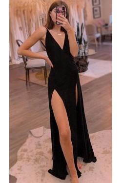 Long Black V Neck Prom Dress Formal Evening Gowns 901289