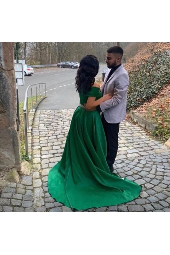 A-Line Long Green Off the Shoulder Beaded Prom Dress Formal Evening Gowns 901295 A-Line Long Green Off the Shoulder Beaded Prom Dress Formal Evening Gowns 901295