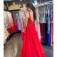 Long Red Lace and Tulle Prom Dress Formal Evening Gowns 901297