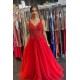 Long Red Lace and Tulle Prom Dress Formal Evening Gowns 901297