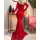 Long Red Mermaid Lace Long Sleeves Prom Dress Formal Evening Gowns 901304 Long Red Mermaid Lace Long Sleeves Prom Dress Formal Evening Gowns 901304