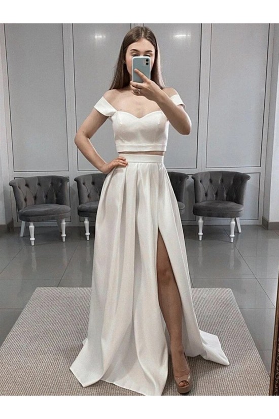 A-Line Two Pieces Long White Prom Dress Formal Evening Gowns 901323 A-Line Two Pieces Long White Prom Dress Formal Evening Gowns 901323