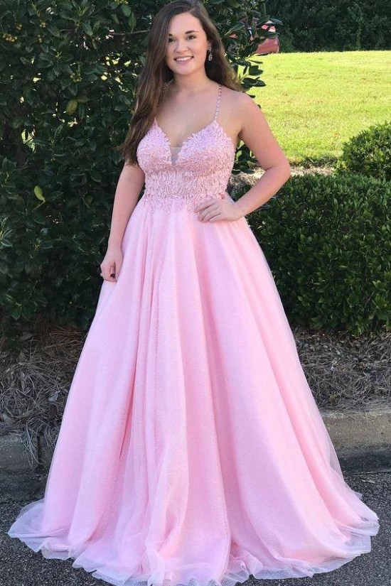 A-Line Long Pink Lace Prom Dress Formal Evening Gowns 901344 A-Line Long Pink Lace Prom Dress Formal Evening Gowns 901344