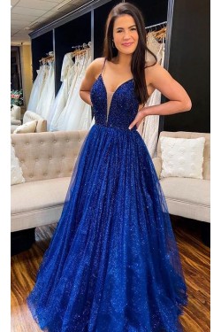 Long Royal Blue Sparkle Prom Dress Formal Evening Gowns 901347