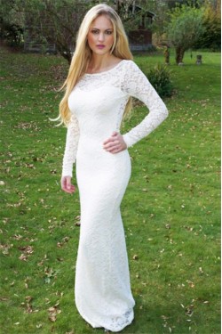 Long White Mermaid Lace Prom Dress Formal Evening Gowns 901363