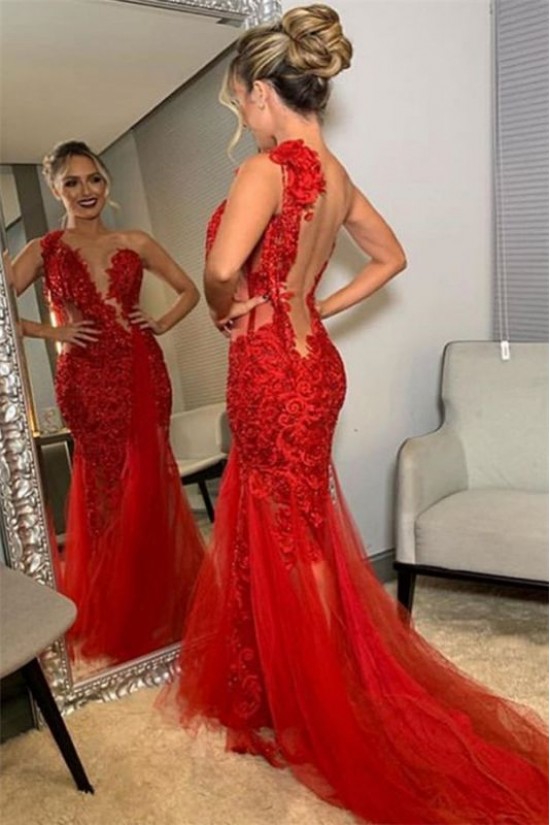 Long Red Mermaid One Shoulder Lace Prom Dress Formal Evening Gowns 901364 Long Red Mermaid One Shoulder Lace Prom Dress Formal Evening Gowns 901364