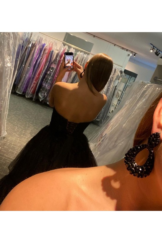 High Low Strapless Black Tulle Prom Dress Formal Evening Gowns 901369 High Low Strapless Black Tulle Prom Dress Formal Evening Gowns 901369