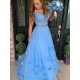 A-Line Long Blue Two Pieces Lace Tulle Prom Dress Formal Evening Gowns 901371 A-Line Long Blue Two Pieces Lace Tulle Prom Dress Formal Evening Gowns 901371