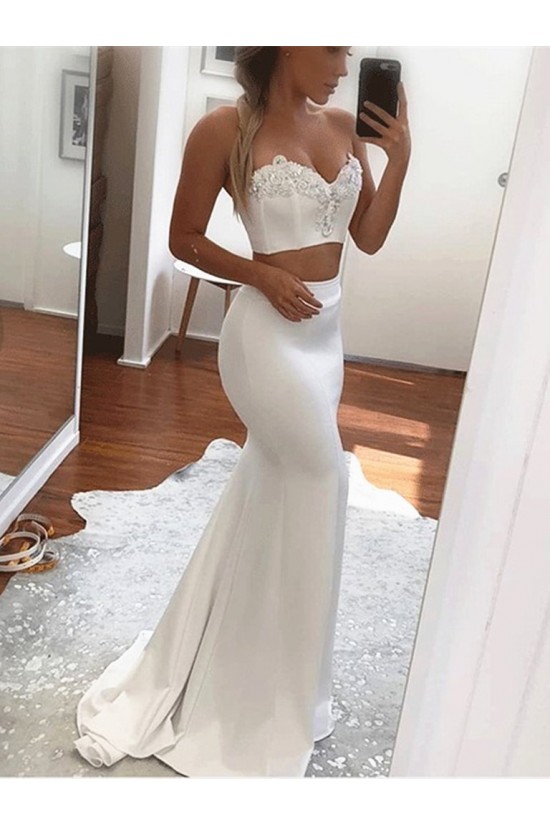 Long White Mermaid Two Pieces Prom Dress Formal Evening Gowns 901380 Long White Mermaid Two Pieces Prom Dress Formal Evening Gowns 901380