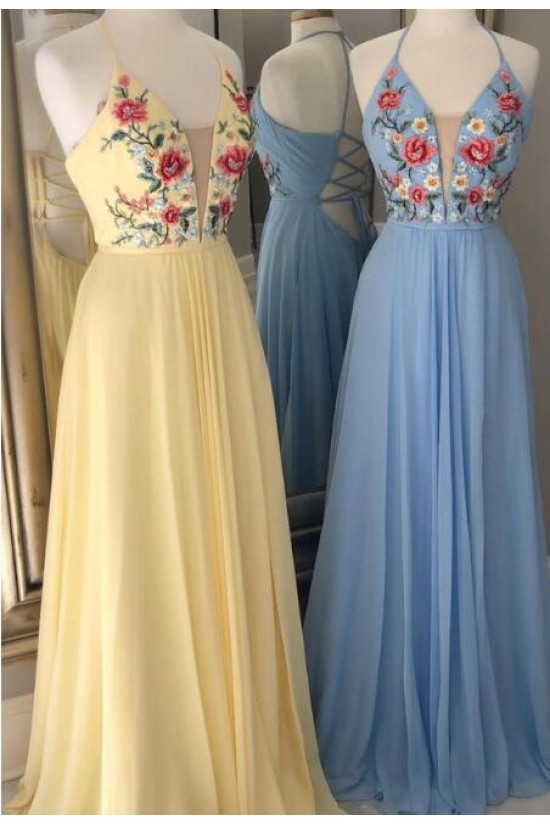Long Yellow Embroidered Chiffon Prom Dress Formal Evening Gowns 901388 Long Yellow Embroidered Chiffon Prom Dress Formal Evening Gowns 901388