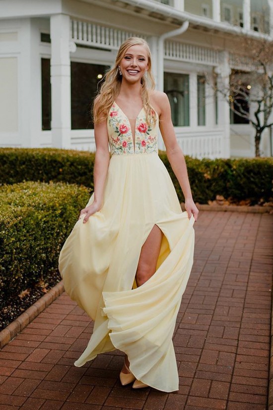 Long Yellow Embroidered Chiffon Prom Dress Formal Evening Gowns 901388 Long Yellow Embroidered Chiffon Prom Dress Formal Evening Gowns 901388