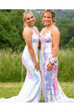 Mermaid Sparkle Lace Spaghetti Straps Prom Dress Formal Evening Gowns 901392