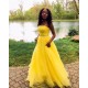 A-Line Long Yellow Strapless Prom Dress Formal Evening Gowns 901396