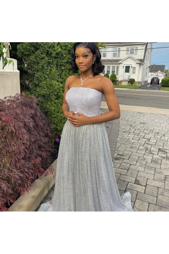 A-Line Strapless Long Sparkle Prom Dress Formal Evening Gowns 901399