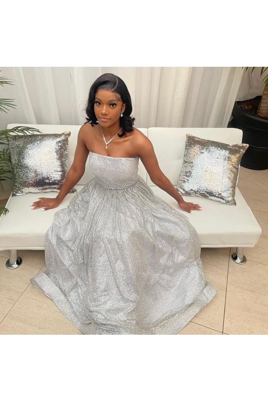 A-Line Strapless Long Sparkle Prom Dress Formal Evening Gowns 901399