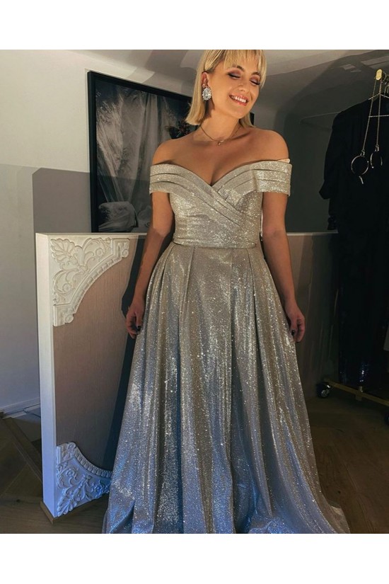 A-Line Off the Shoulder Sparkle Prom Dress Formal Evening Gowns 901408 A-Line Off the Shoulder Sparkle Prom Dress Formal Evening Gowns 901408