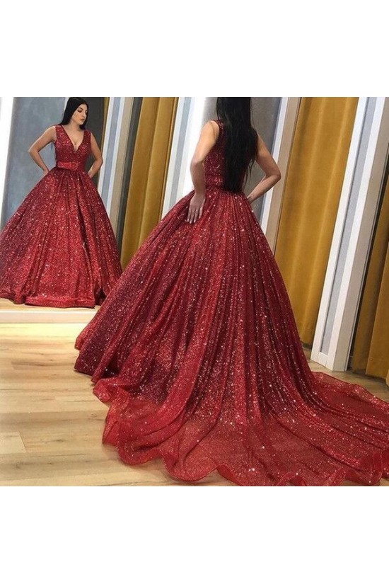 A-Line V Neck Sparkle Prom Dress Formal Evening Gowns 901420 A-Line V Neck Sparkle Prom Dress Formal Evening Gowns 901420