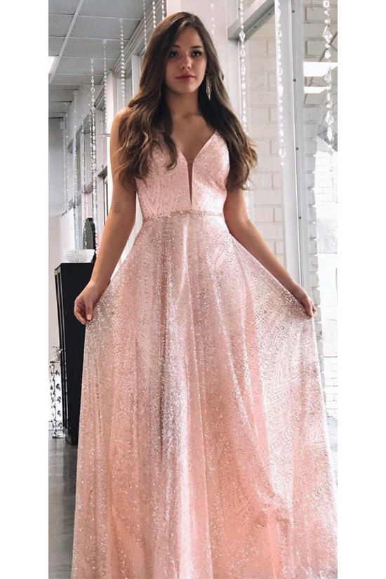 Long Pink Sequin Tulle Prom Dress Formal Evening Gowns 901421 Long Pink Sequin Tulle Prom Dress Formal Evening Gowns 901421