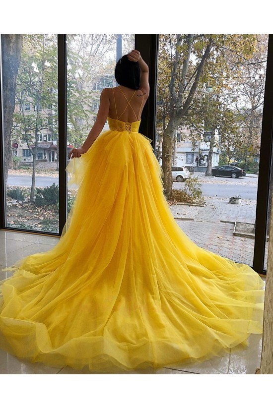 Long Yellow Spaghetti Straps Prom Dress Formal Evening Gowns 901424 Long Yellow Spaghetti Straps Prom Dress Formal Evening Gowns 901424