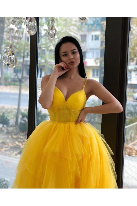 Long Yellow Spaghetti Straps Prom Dress Formal Evening Gowns 901424 Long Yellow Spaghetti Straps Prom Dress Formal Evening Gowns 901424