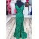 Elegant Long Green Sequin Prom Dress Formal Evening Gowns 901425