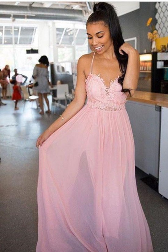 Long Pink Chiffon and Lace Prom Dress Formal Evening Gowns 901439 Long Pink Chiffon and Lace Prom Dress Formal Evening Gowns 901439