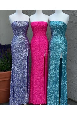 Long Royal Blue Strapless Sequin Prom Dress Formal Evening Gowns 901450