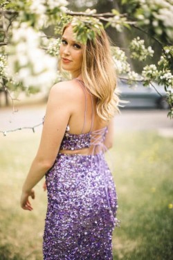 Long Sequin Two Pieces Prom Dress Formal Evening Gowns 901460