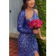 Long Royal Blue One Shoulder Sequin Prom Dress Formal Evening Gowns 901471