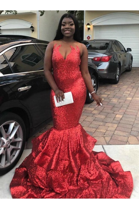 Long Mermaid Sequin Prom Dress Formal Evening Gowns 901474