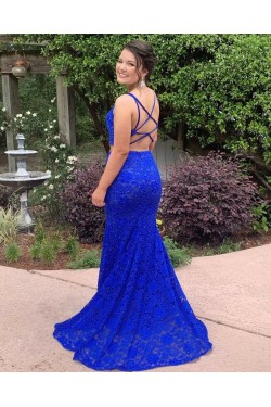 Long Royal Blue Lace Prom Dress Formal Evening Gowns 901478