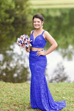 Long Royal Blue Lace Prom Dress Formal Evening Gowns 901478