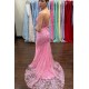 Long Pink Mermaid Lace Prom Dress Formal Evening Gowns 901482 Long Pink Mermaid Lace Prom Dress Formal Evening Gowns 901482