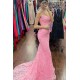 Long Pink Mermaid Lace Prom Dress Formal Evening Gowns 901482 Long Pink Mermaid Lace Prom Dress Formal Evening Gowns 901482