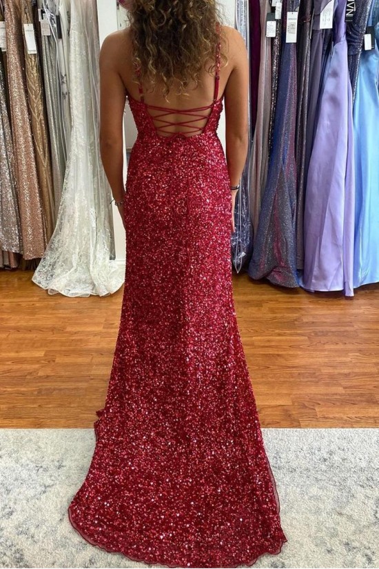 Long Spaghetti Straps Sequin Prom Dress Formal Evening Gowns 901492