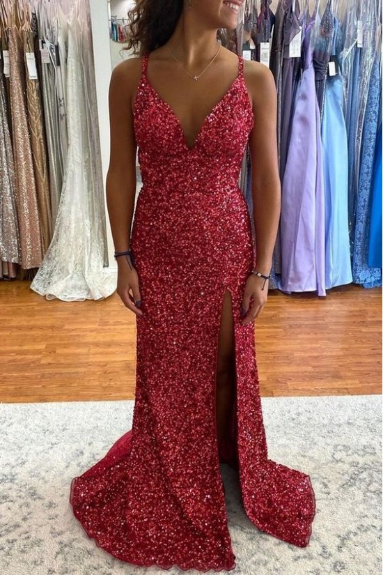 Long Spaghetti Straps Sequin Prom Dress Formal Evening Gowns 901492