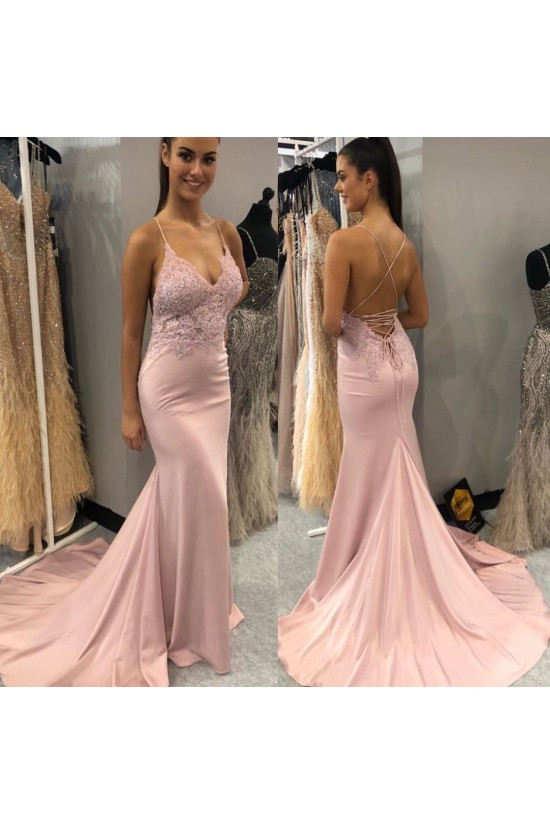 Long Pink Mermaid Lace Spaghetti Straps Prom Dress Formal Evening Gowns 901500 Long Pink Mermaid Lace Spaghetti Straps Prom Dress Formal Evening Gowns 901500