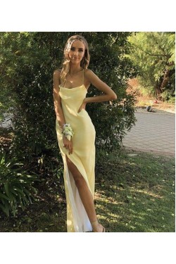 Long Yellow Spaghetti Straps Prom Dress Formal Evening Gowns 901514