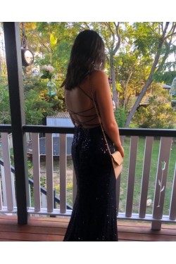 Long Navy Blue Sequin Prom Dress Formal Evening Gowns 901522
