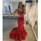 Long Red Mermaid Beaded Prom Dress Formal Evening Gowns 901526