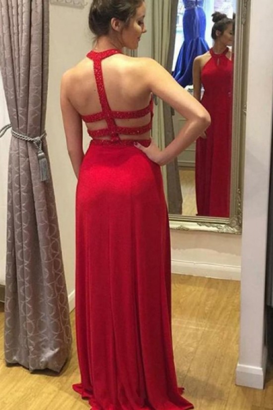 Long Red Chiffon Beaded Prom Dresses Formal Evening Gowns 901556 Long Red Chiffon Beaded Prom Dresses Formal Evening Gowns 901556