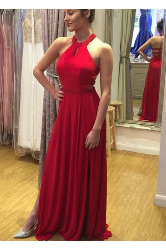Long Red Chiffon Beaded Prom Dresses Formal Evening Gowns 901556 Long Red Chiffon Beaded Prom Dresses Formal Evening Gowns 901556