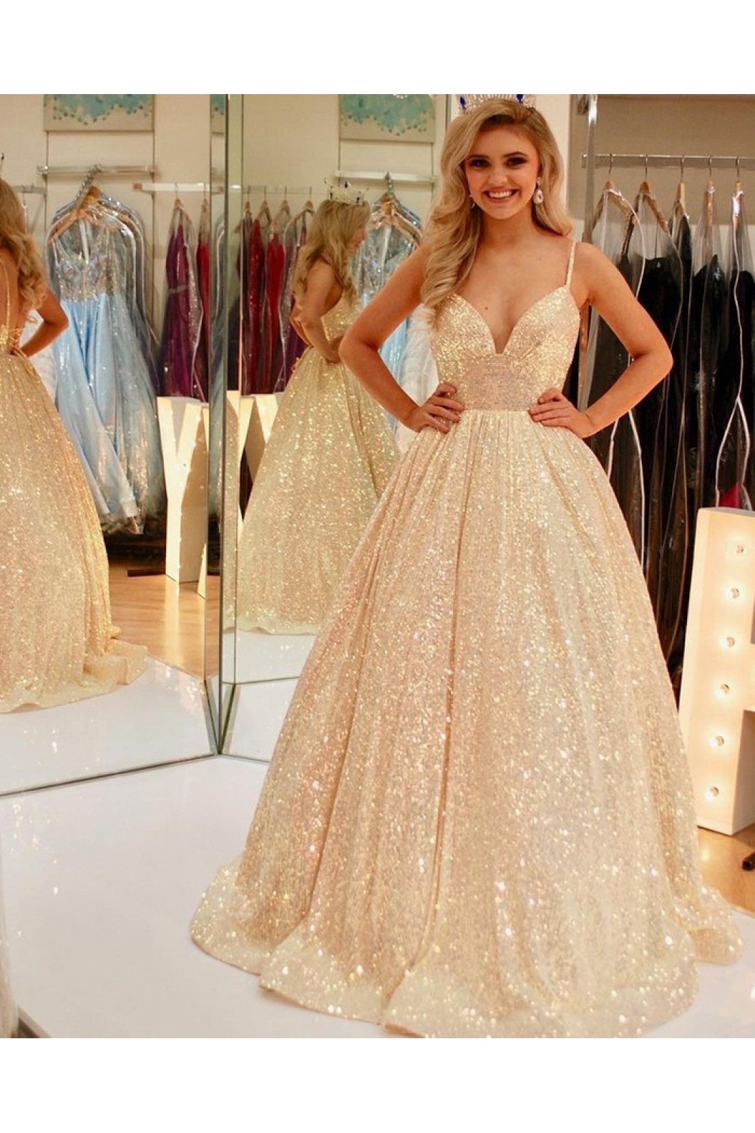 Evelyn A-Line Ball Dress with Sparkle in Navy s18-20