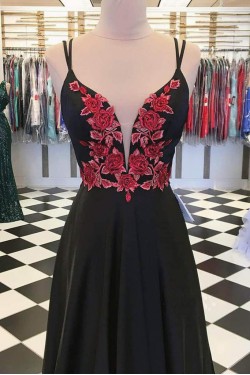 Long Black Embroidered Prom Dresses Formal Evening Gowns 901609